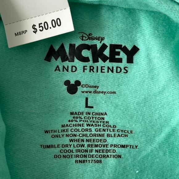 NWT Disney Mickey & Friends Hoodie Mint Green Pullover Unisex L - Picture 4 of 4